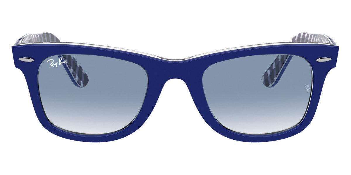 Ray-Ban® WAYFARER 0RB2140F RB2140F 13193F 52 - Blue On Vichy Blue/White with Clear Gradient Blue lenses Sunglasses