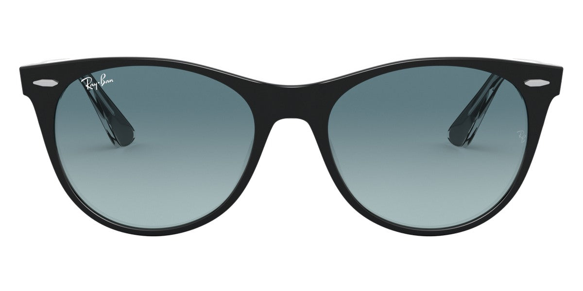 Ray-Ban® WAYFARER II 0RB2185 RB2185 12943M 55 - Black On Transparent with Blue Gradient Gray lenses Sunglasses
