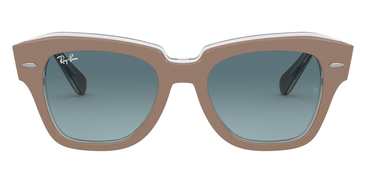 Ray-Ban® STATE STREET 0RB2186 RB2186 12973M 49 - Beige On Transparent with Blue Gradient Gray lenses Sunglasses