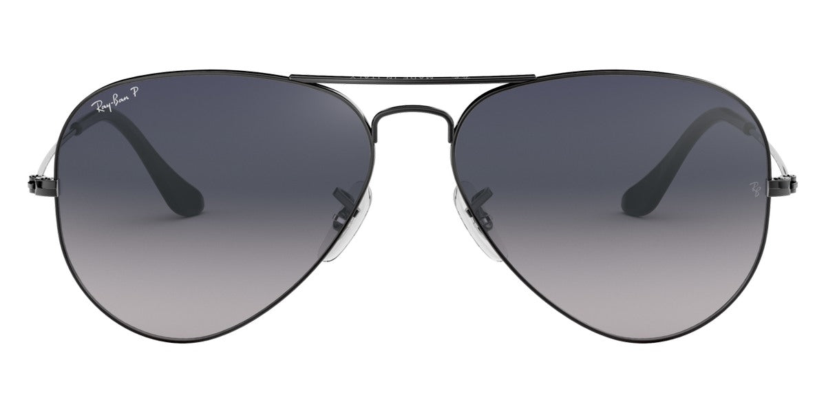 Ray-Ban® AVIATOR 0RB3025 RB3025 004/78 55 - Gunmetal with Blue Gradient Gray Polarized lenses Sunglasses