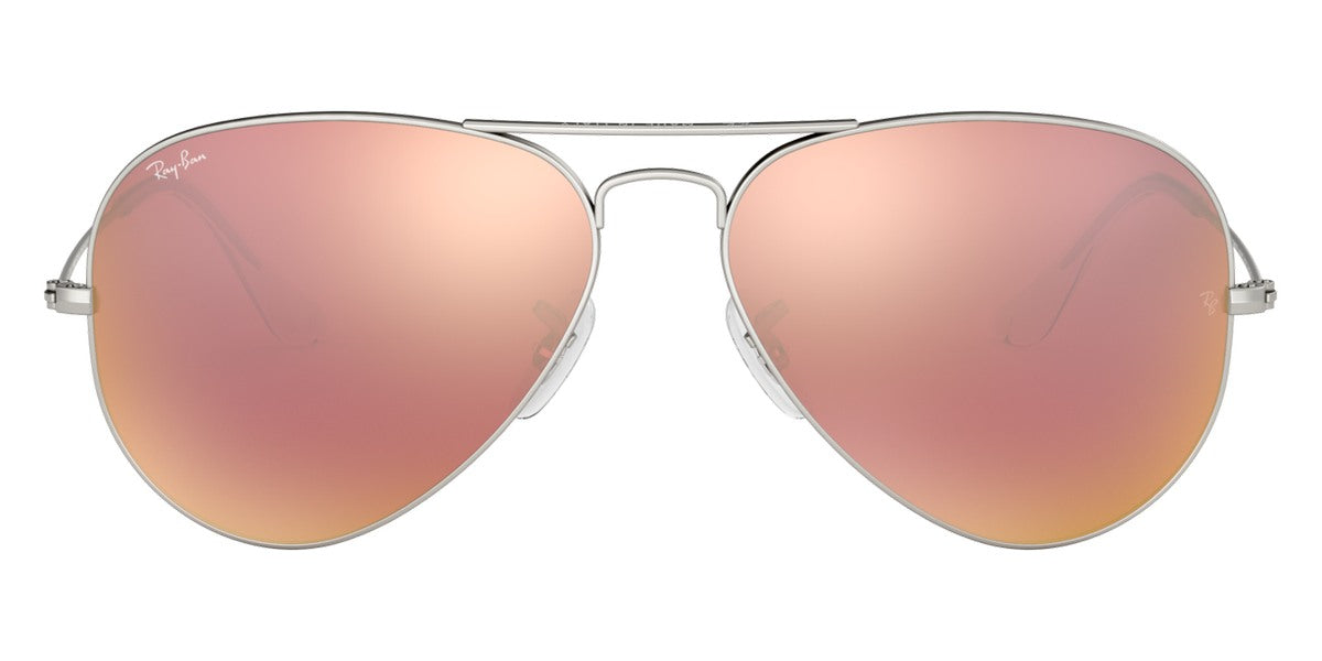 Ray-Ban® AVIATOR 0RB3025 RB3025 019/Z2 55 - Matte Silver with Light Brown Mirrored Pink lenses Sunglasses