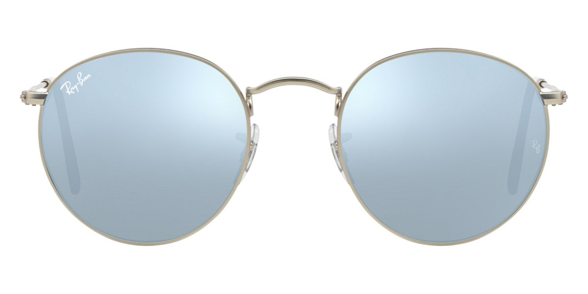 Ray-Ban® ROUND METAL 0RB3447 RB3447 019/30 50 - Matte Silver with Light Green Mirrored Silver lenses Sunglasses