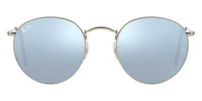 Ray-Ban® ROUND METAL 0RB3447 RB3447 019/30 50 - Matte Silver with Light Green Mirrored Silver lenses Sunglasses