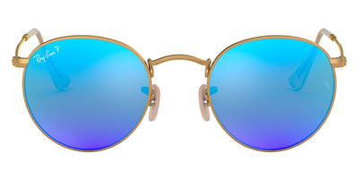 Ray-Ban® ROUND METAL 0RB3447 RB3447 112/4L 53 - Matte Arista with Blue Mirrored Polarized lenses Sunglasses