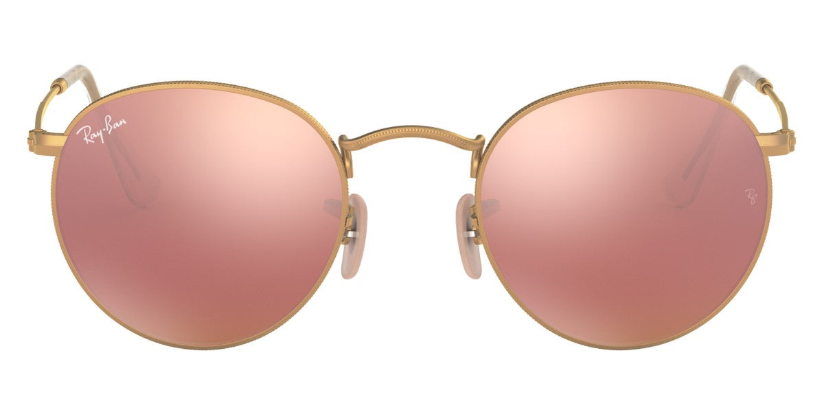 Ray-Ban® ROUND METAL 0RB3447 RB3447 112/Z2 53 - Matte Arista with Light Brown Mirrored Pink lenses Sunglasses