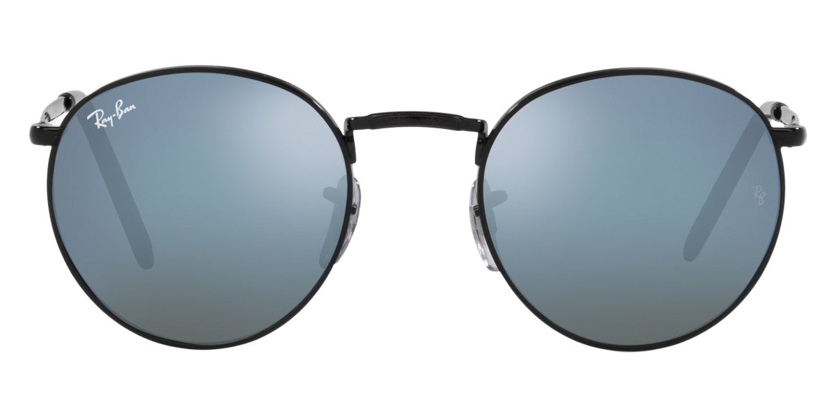 Ray-Ban® NEW ROUND 0RB3637 RB3637 002/G1 53 - Black with Green Mirrored Blue lenses Sunglasses