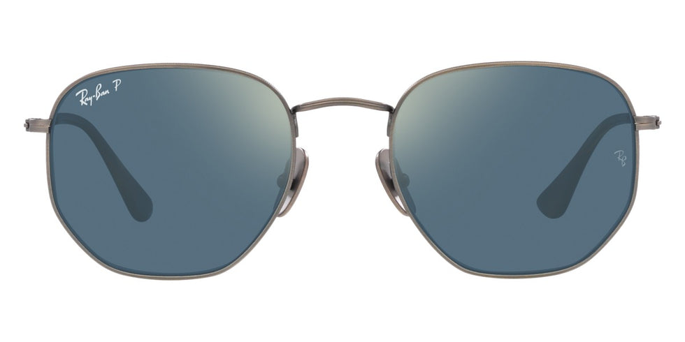 Ray-Ban® Hexagonal RB8148 RB8148 9208T0 51 - Demigloss Gunmetal with Polarized Blue Mirrored Gold lenses Sunglasses