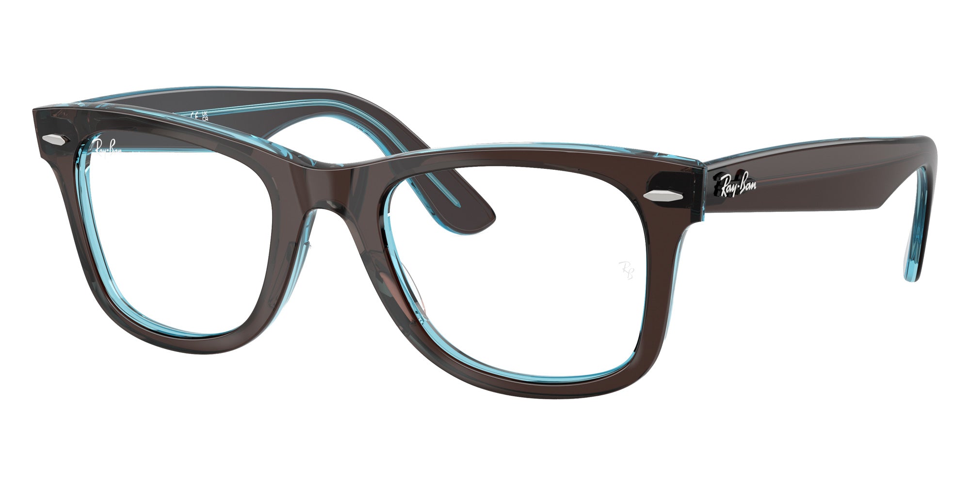 Ray-Ban® RX4340V RX4340V 8366 50 Eyeglasses - Brown On Transparent Blue