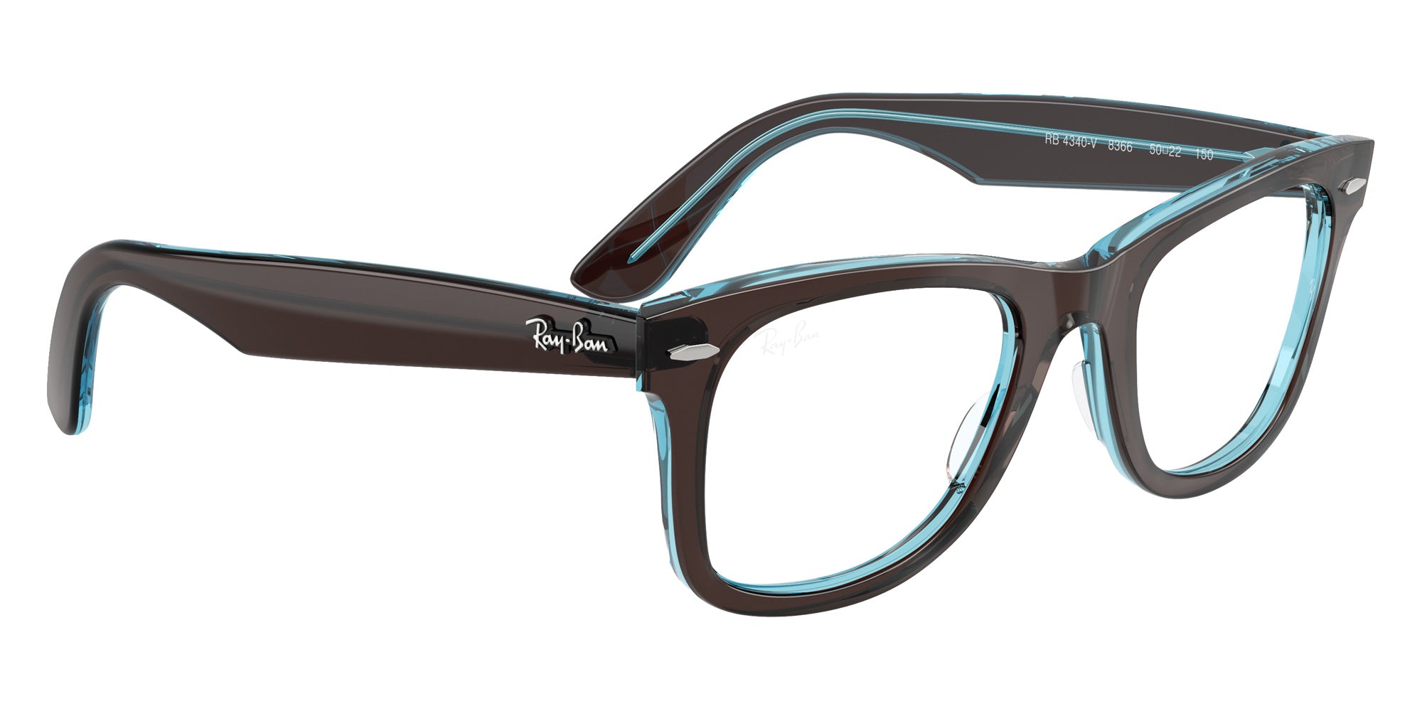 Ray-Ban® RX4340V RX4340V 8366 50 Eyeglasses - Brown On Transparent Blue