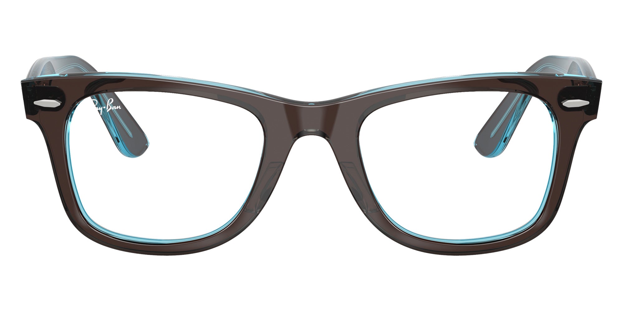 Ray-Ban® RX4340V RX4340V 8366 50 Eyeglasses - Brown On Transparent Blue