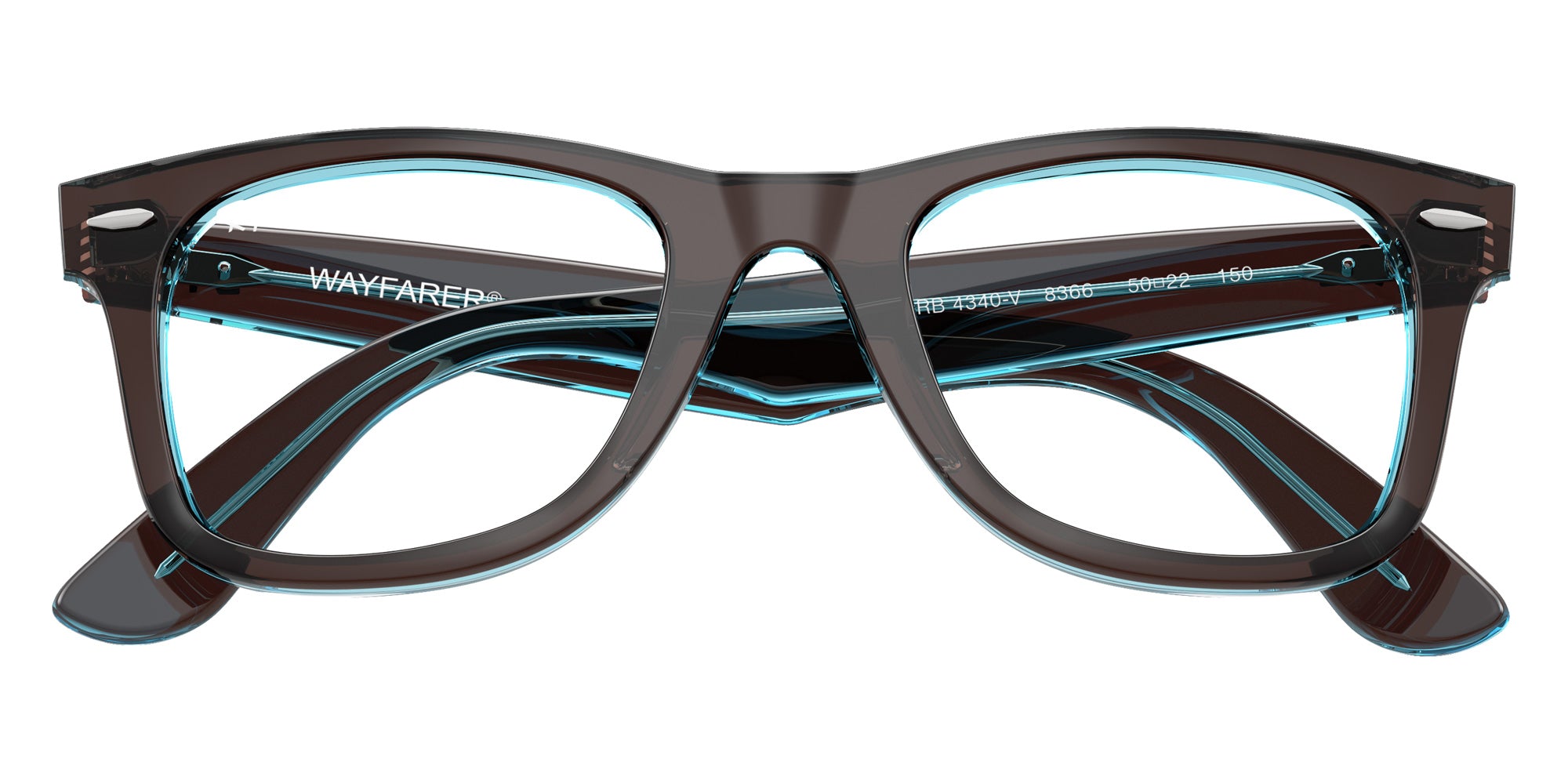 Ray-Ban® RX4340V RX4340V 8366 50 Eyeglasses - Brown On Transparent Blue