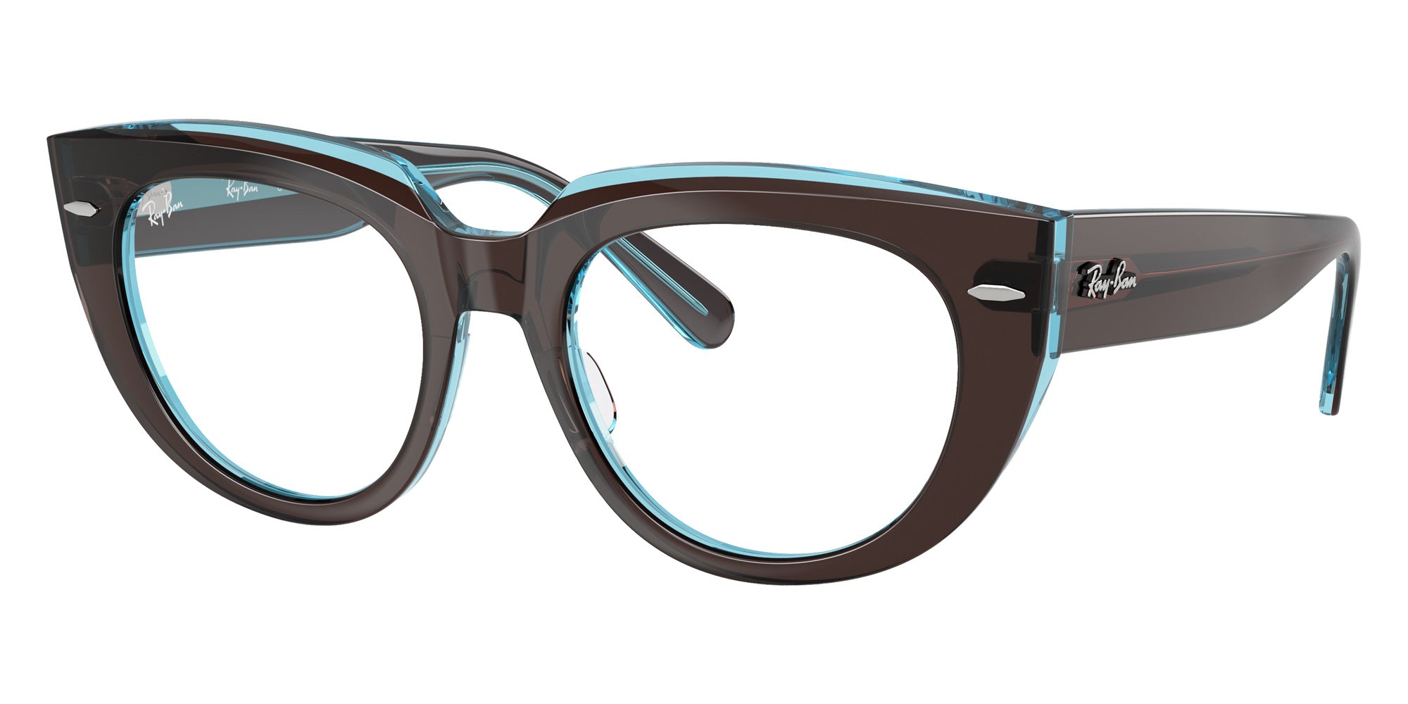 Ray-Ban® RX5586 RX5586 8366 50 Eyeglasses - Brown On Transparent Blue