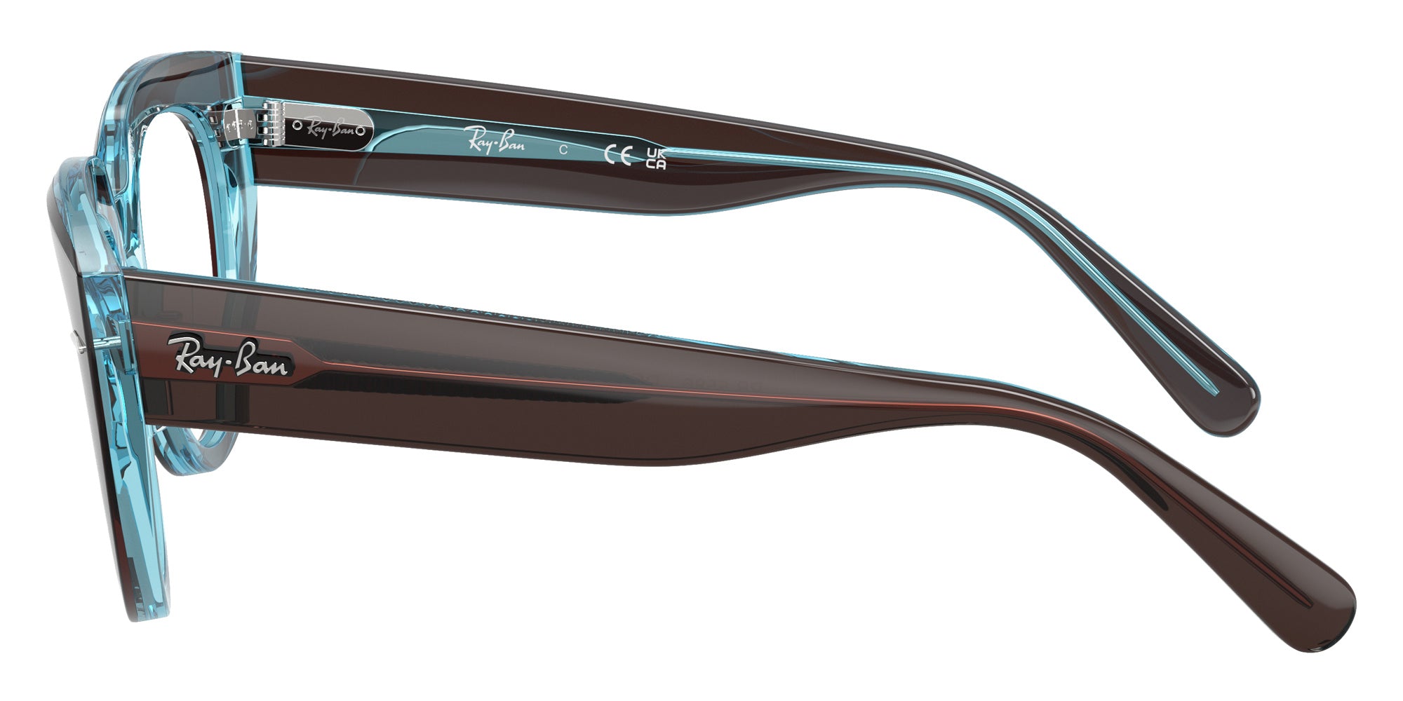 Ray-Ban® RX5586 RX5586 8366 50 Eyeglasses - Brown On Transparent Blue