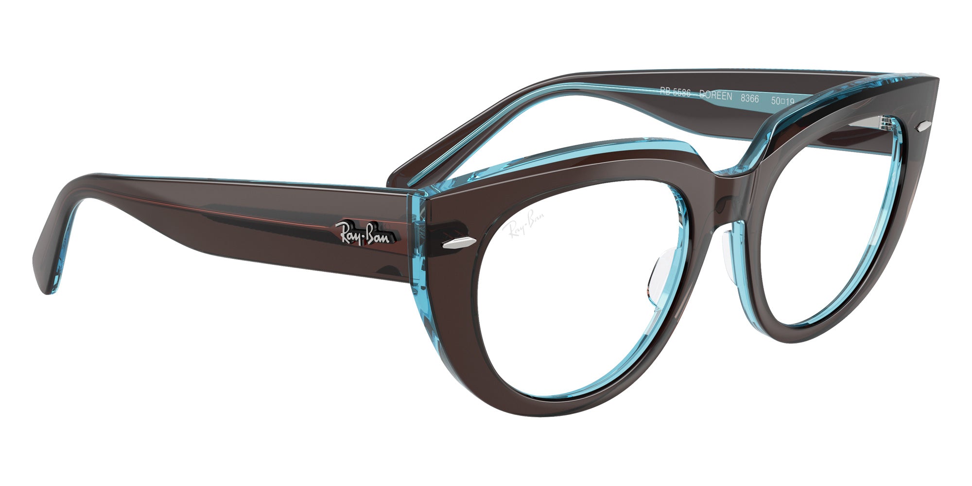 Ray-Ban® RX5586 RX5586 8366 50 Eyeglasses - Brown On Transparent Blue