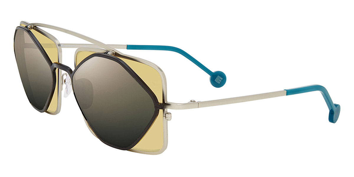 L.A.Eyeworks® COTATI  LA COTATI 821822 61 - Black On Silver with Teal Temple Tips Sunglasses