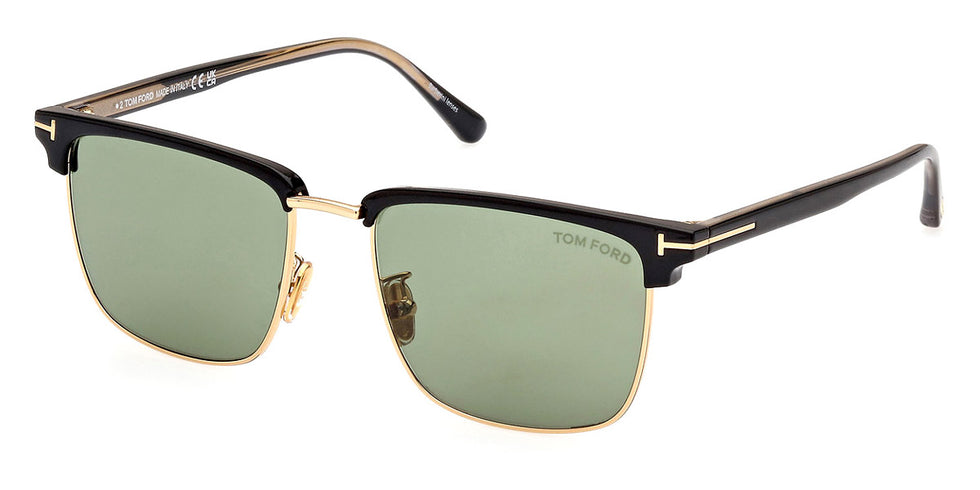 Tom Ford® FT0997-H Hudson-02 FT0997-H Hudson-02 01N 55 - 01N - Shiny Yellow Gold, t" Logo / Green Barberini Lenses" Sunglasses
