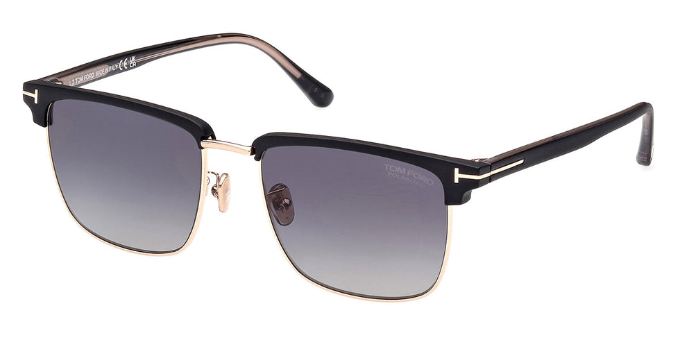 Tom Ford® FT0997-H Hudson-02 FT0997-H Hudson-02 02D 55 - 02D - Shiny Rose Gold, t" Logo / Polarized Gradient Smoke Lenses" Sunglasses