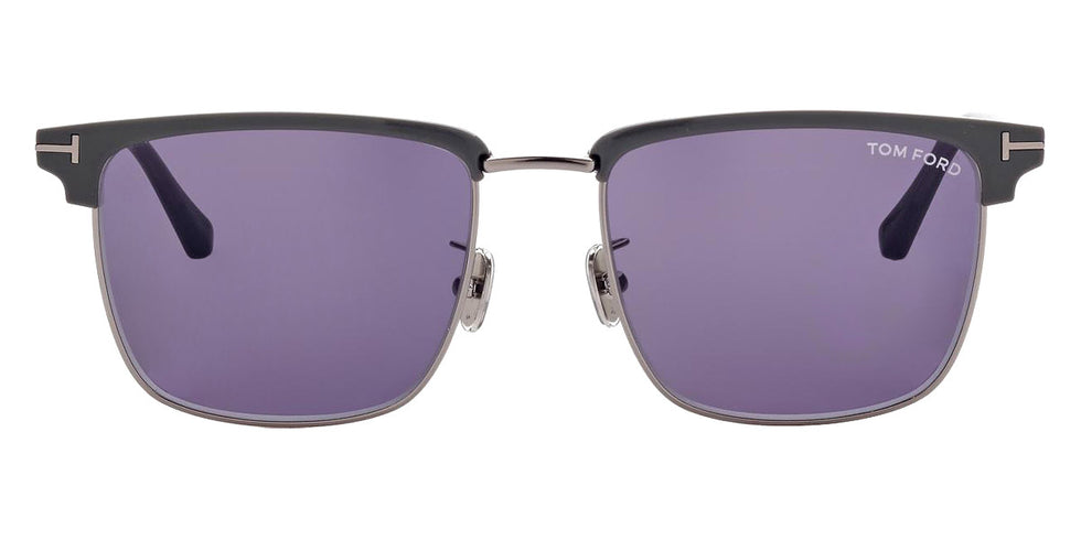 Tom Ford® FT0997-H Hudson-02 FT0997-H Hudson-02 51V 55 - 51V - Shiny Light Ruthenium, t" Logo / Blue Lenses" Sunglasses