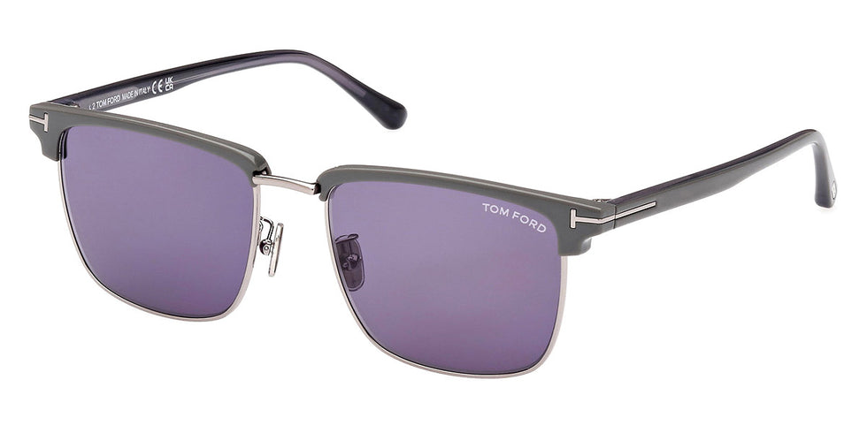 Tom Ford® FT0997-H Hudson-02 FT0997-H Hudson-02 51V 55 - 51V - Shiny Light Ruthenium, t" Logo / Blue Lenses" Sunglasses
