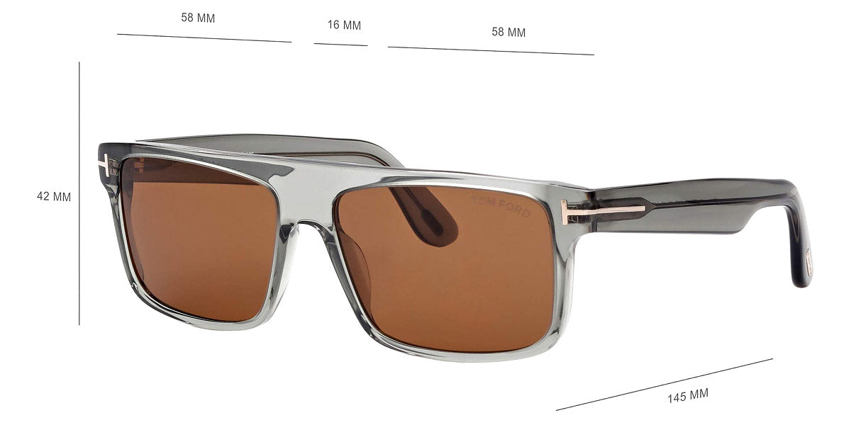 Tom Ford® FT0999 Philippe-02 FT0999 Philippe-02 20E 58 - 20E - Shiny Transparent Grey, t" Logo / Brown Lenses" Sunglasses
