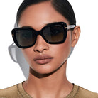 Tom Ford® FT1008 Maeve FT1008 Maeve 01B 55 - 01B - Shiny Black, t" Logo / Gradient Smoke Lenses" Sunglasses