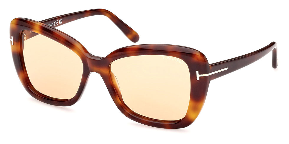 Tom Ford® FT1008 Maeve FT1008 Maeve 53E 55 - 53E - Shiny Blonde Havana, t" Logo / Photochromic Peach Lenses" Sunglasses