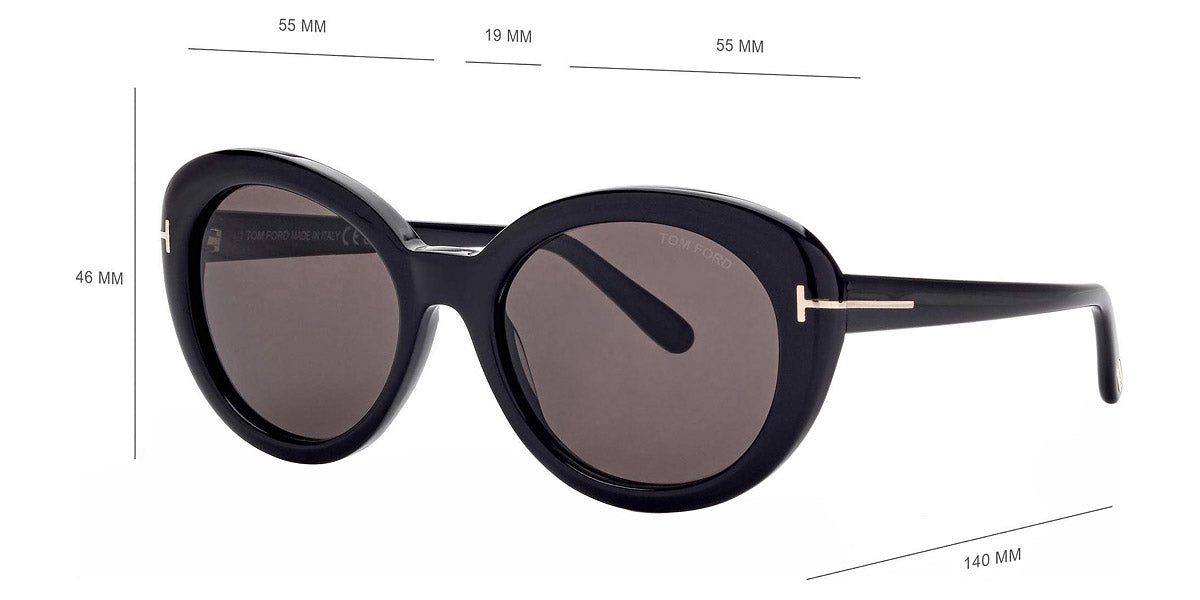 Tom Ford® FT1009 Lily-02 FT1009 Lily-02 01A 55 - 01A - Shiny Black, t" Logo / Smoke Lenses" Sunglasses