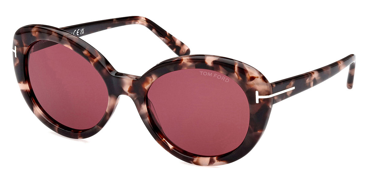Tom Ford® FT1009 Lily-02 FT1009 Lily-02 55Y 55 - 55Y - Shiny Pink Havana, t" Logo / Bordeaux Lenses" Sunglasses