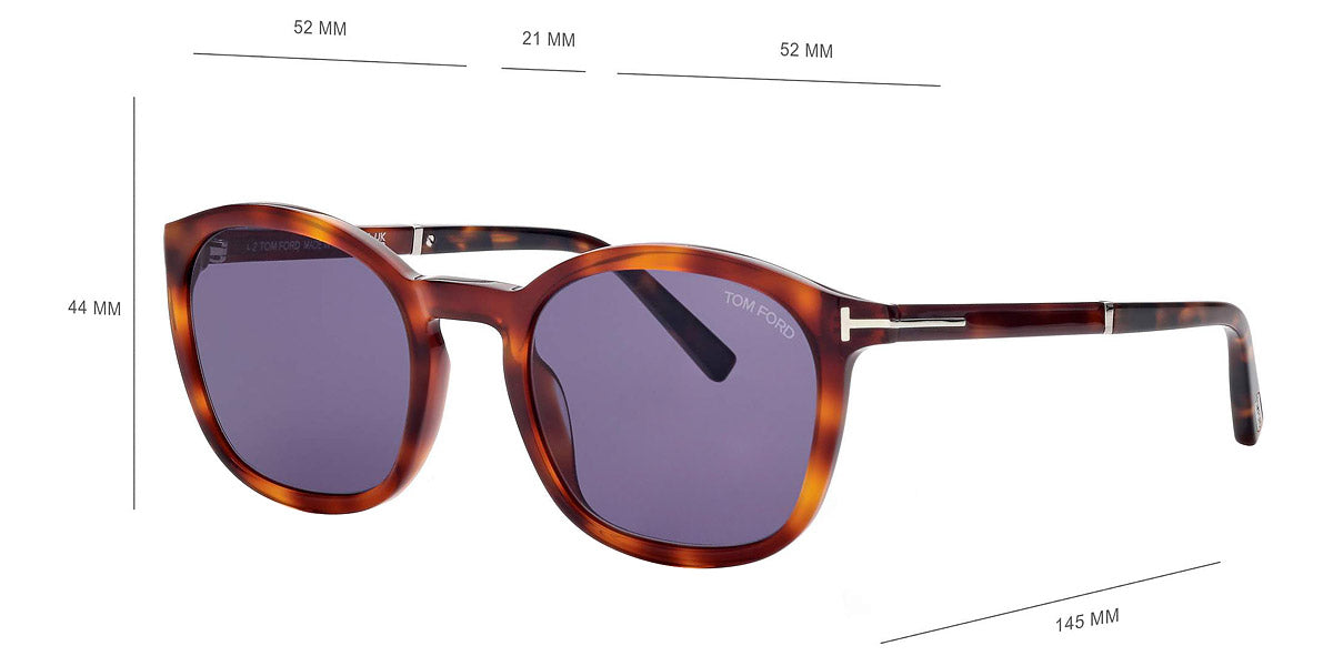 Tom Ford® FT1020 Jayson FT1020 Jayson 53V 52 - 53V - Shiny Blonde Havana, t" Logo / Blue Lenses" Sunglasses