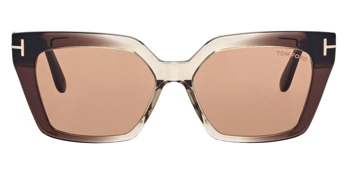 Tom Ford® FT1030 Winona FT1030 Winona 47J 53 - 47J - Shiny Transparent Light Brown And Beige, t" Logo / Brown Lenses" Sunglasses