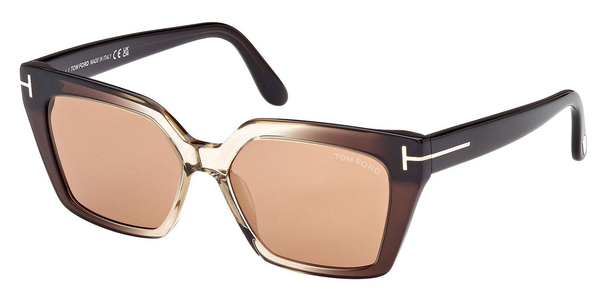 Tom Ford® FT1030 Winona FT1030 Winona 47J 53 - 47J - Shiny Transparent Light Brown And Beige, t" Logo / Brown Lenses" Sunglasses