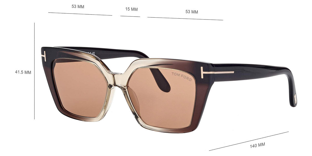 Tom Ford® FT1030 Winona FT1030 Winona 47J 53 - 47J - Shiny Transparent Light Brown And Beige, t" Logo / Brown Lenses" Sunglasses
