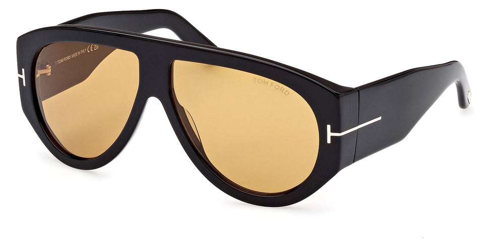 Tom Ford® FT1044 Bronson FT1044 Bronson 01E 60 - 01E - Shiny Black, t" Logo / Yellow Lenses" Sunglasses