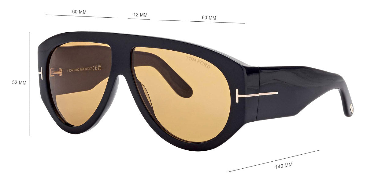 Tom Ford® FT1044 Bronson FT1044 Bronson 01E 60 - 01E - Shiny Black, t" Logo / Yellow Lenses" Sunglasses