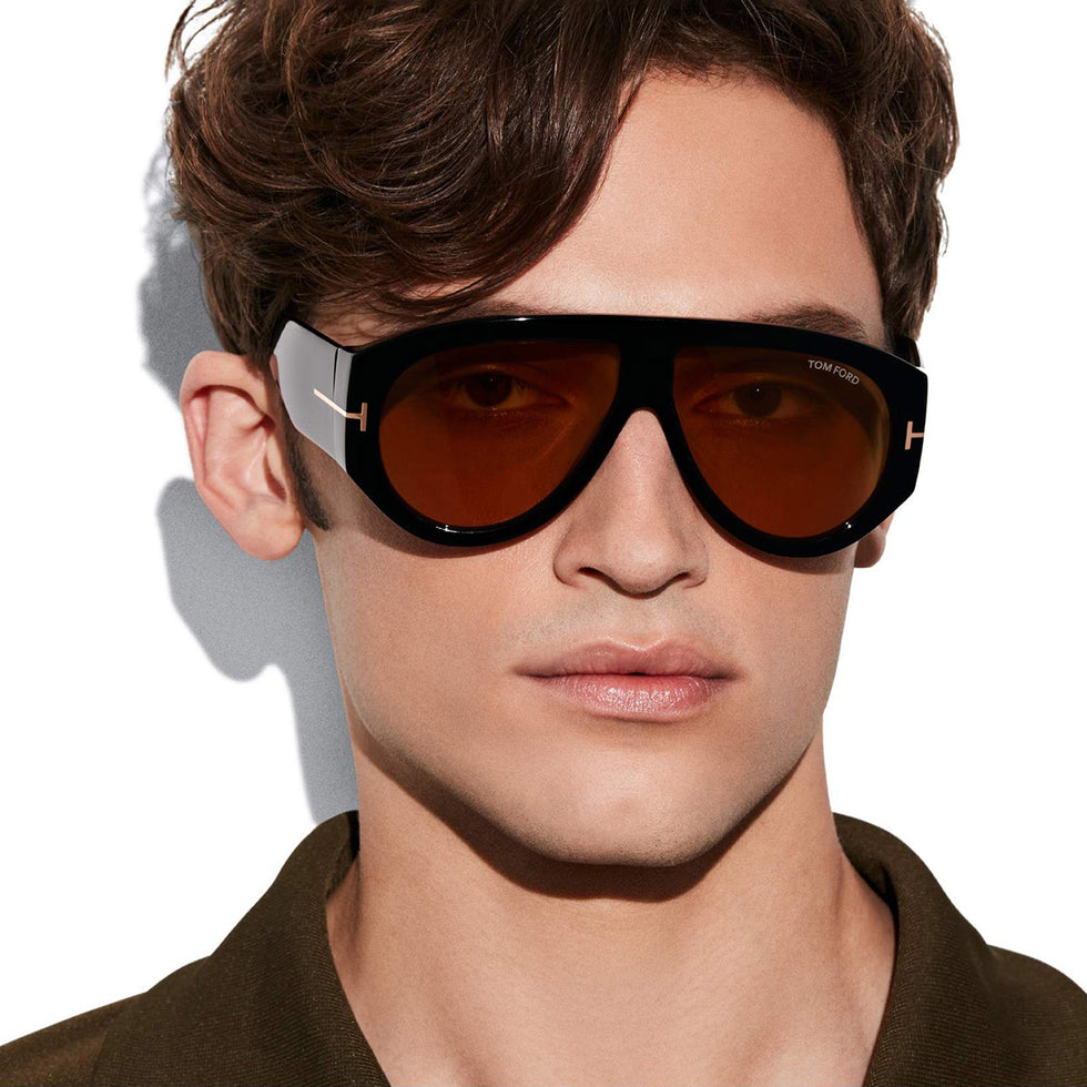Tom Ford® FT1044 Bronson FT1044 Bronson 01E 60 - 01E - Shiny Black, t" Logo / Yellow Lenses" Sunglasses