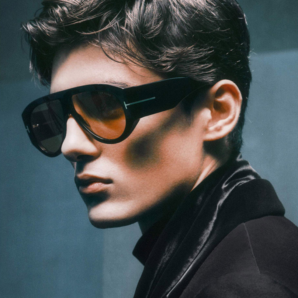 Tom Ford® FT1044 Bronson FT1044 Bronson 01E 60 - 01E - Shiny Black, t" Logo / Yellow Lenses" Sunglasses