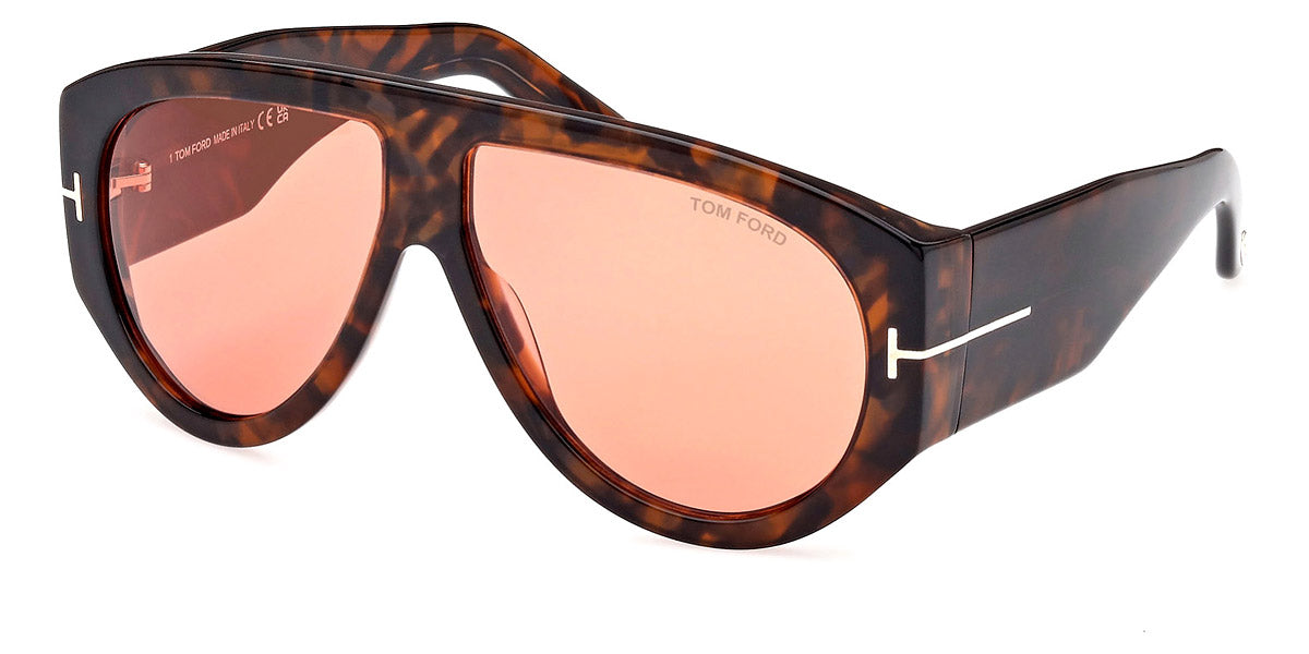 Tom Ford® FT1044 Bronson FT1044 Bronson 52S 60 - 52S - Shiny Dark Havana, t" Logo / Orange Lenses Fw22 Adv" Sunglasses