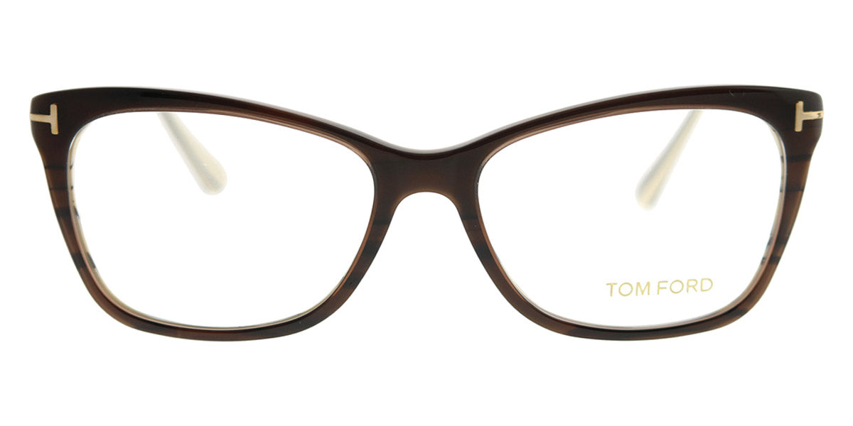 Tom Ford® FT5353 FT5353 050 52 - Shiny Transparent Brown/White-Brown Horns/Brushed Rose Gold Eyeglasses