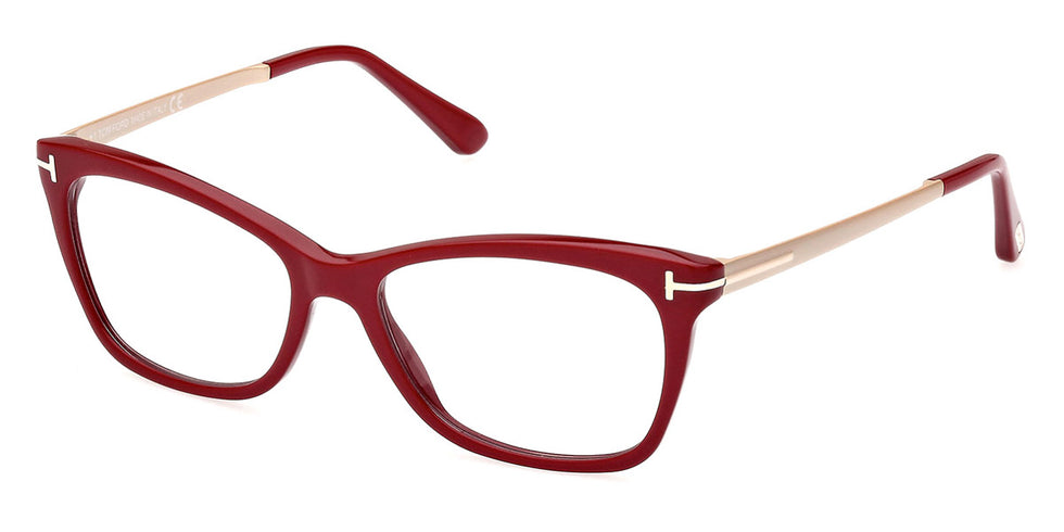 Tom Ford® FT5353 FT5353 069 54 - 069 - Shiny Burgundy, Matte Pale Gold, t" Logo / Blue Block Lenses" Eyeglasses