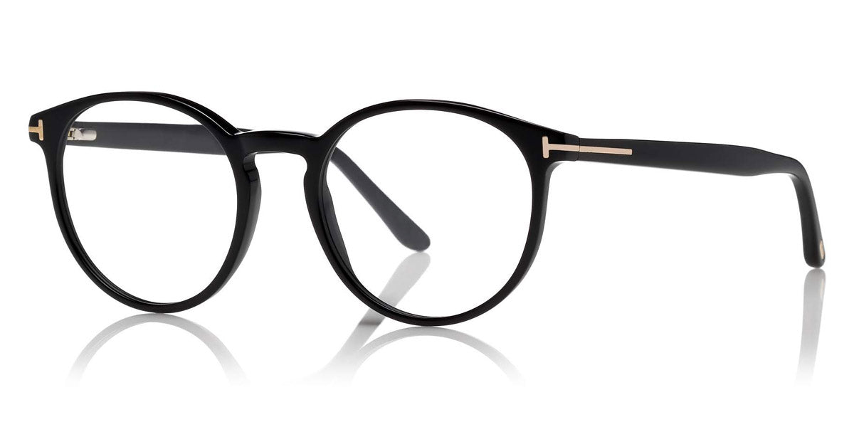 Tom Ford® FT5524 FT5524 001 49 - Shiny Black/Rose Gold "T" Logo Eyeglasses