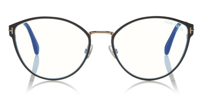 Tom Ford® FT5573-B FT5573-B 005 55 - Shiny Black Enamel/Rose Gold/Black/Blue Eyeglasses