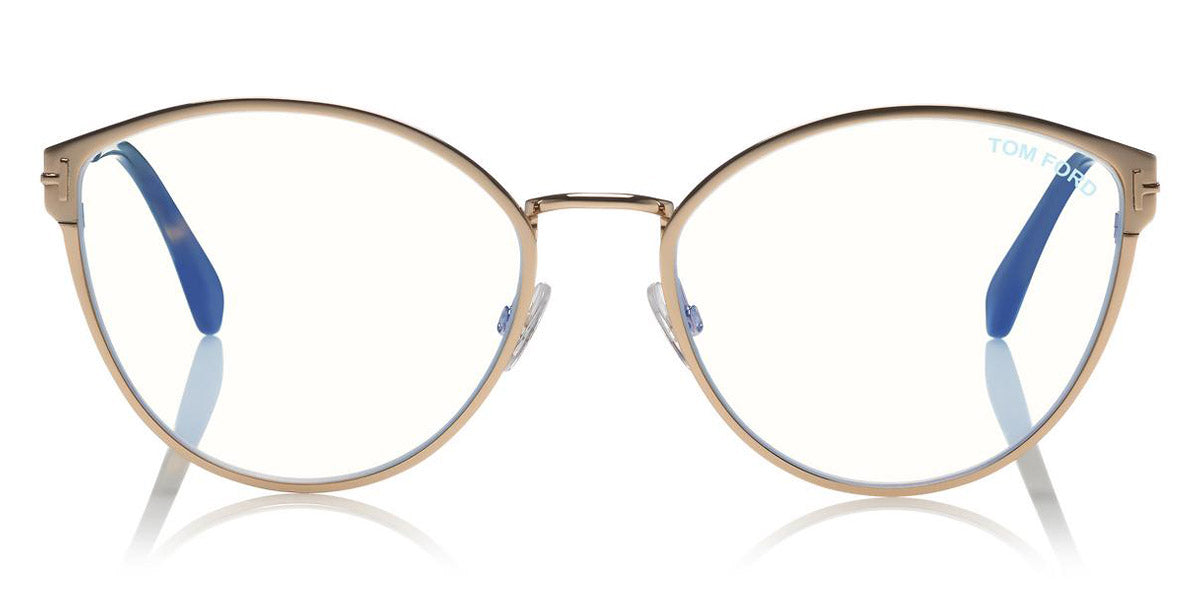 Tom Ford® FT5573-B FT5573-B 028 55 - Shiny Rose Gold/Shiny Classic Havana/Blue Eyeglasses