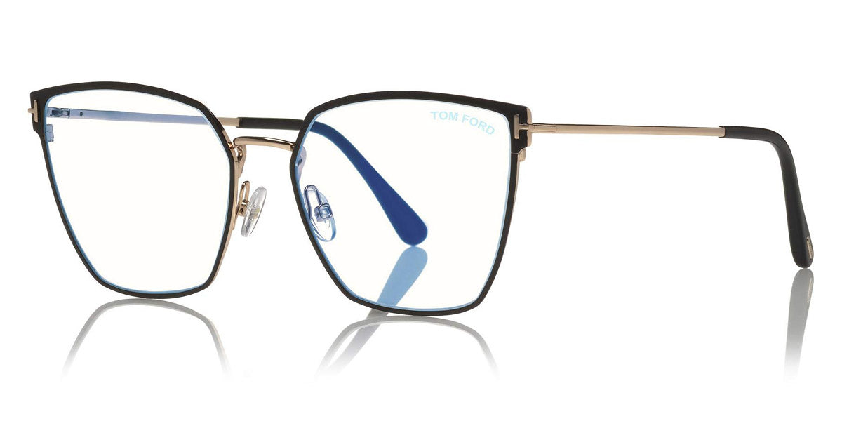 Tom Ford® FT5574-B FT5574-B 001 55 - 001 - Black Enamel Front, Shiny Rose Gold, Black Tips/ Blue Block Lenses Eyeglasses