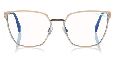 Tom Ford® FT5574-B FT5574-B 021 55 - 021 - Ivory Enamel Front, Shiny Black Metal, Black Tips/ Blue Block Lenses Eyeglasses