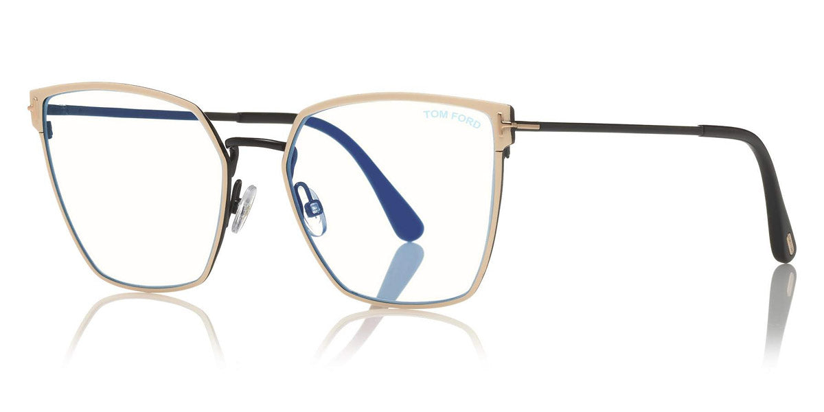 Tom Ford® FT5574-B FT5574-B 021 55 - 021 - Ivory Enamel Front, Shiny Black Metal, Black Tips/ Blue Block Lenses Eyeglasses