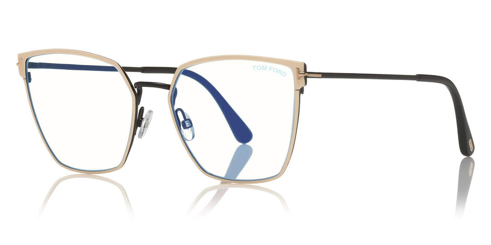 Tom Ford® FT5574-B FT5574-B 021 55 - 021 - Ivory Enamel Front, Shiny Black Metal, Black Tips/ Blue Block Lenses Eyeglasses