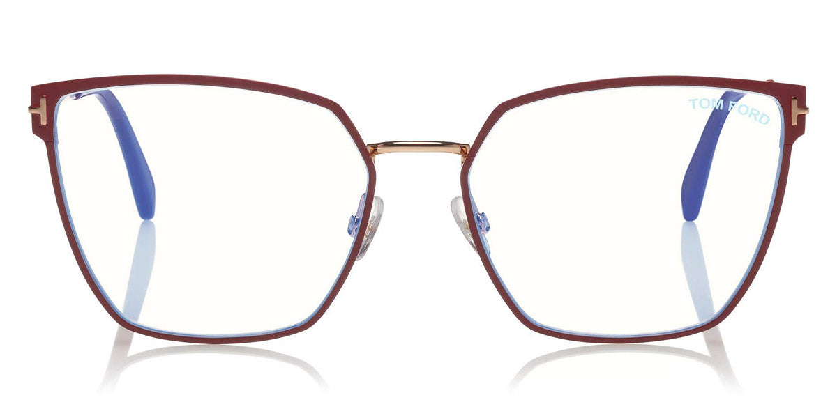 Tom Ford® FT5574-B FT5574-B 069 55 - 069 - Red Enamel, Shiny Rose Gold, Red Tips/ Blue Block Lenses Eyeglasses