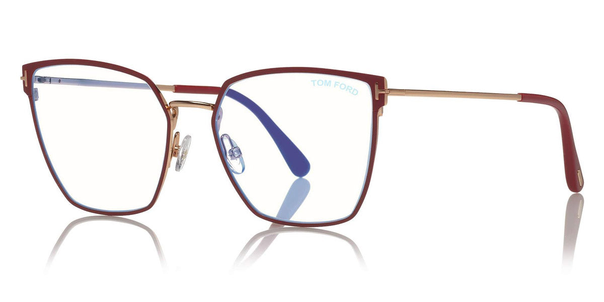 Tom Ford® FT5574-B FT5574-B 069 55 - 069 - Red Enamel, Shiny Rose Gold, Red Tips/ Blue Block Lenses Eyeglasses