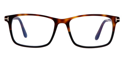 Tom Ford® FT5584-B FT5584-B 053 54 - Shiny Medium Havana And Black/Rose Gold "T" Logo/Blue Eyeglasses