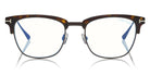 Tom Ford® FT5590-F-B FT5590-F-B 052 52 - 052 - Shiny Classic Dark Havana, Shiny Dark Ruthenium/ Blue Block Lenses Eyeglasses